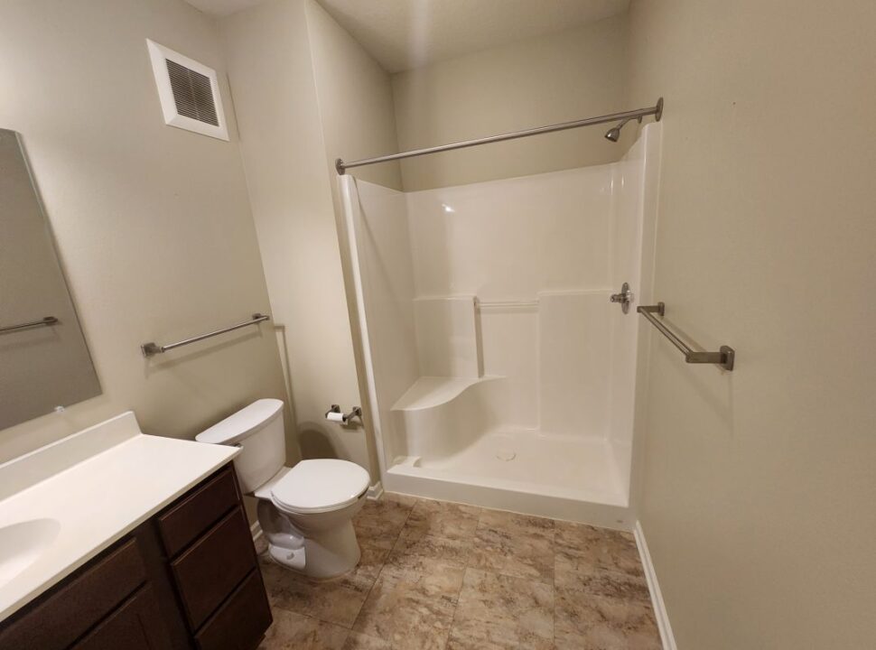 Master Bedroom Shower Stall, Toilette, and Vanity